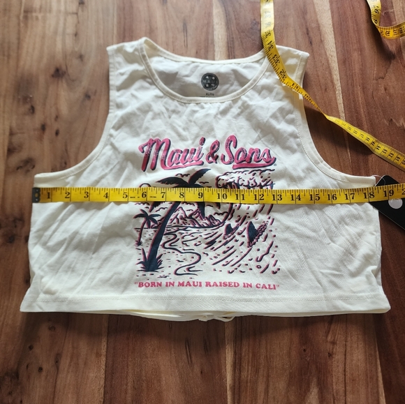 MAUI & Sons crop sleeveless tee, tropical wave tank top,100% cotton,XL - Picture 10 of 11